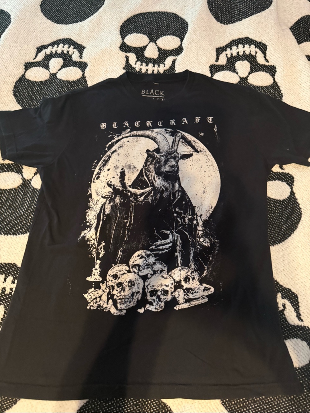Blackcraft Black Short-Sleeve Graphic Tee with Goat & Skull Design